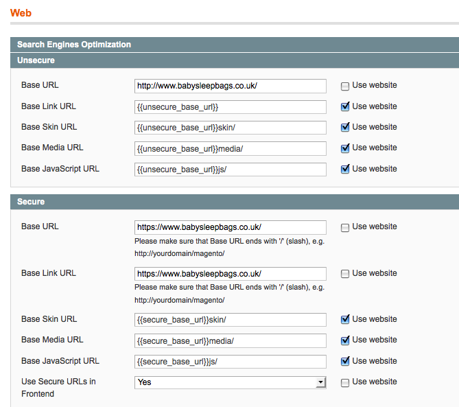Webstore configuration The configuration at the webstore level, it's the same as the default.