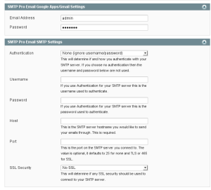 smtp-google-apps-gmail-magento-extension-2 This screenhot shows the two separate config areas of the new combined Magento email extension. One is for Google emails and one is for SMTP configuration.