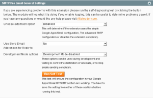 smtp-google-apps-magento-extension-1 This screenhot shows the main configuration of the new combined Magento email extension.