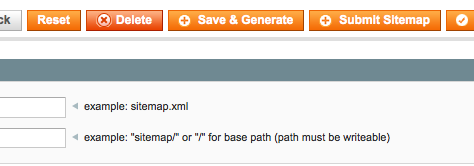 Sitemap Submit submit button The Sitemap Submit submit button on the sitemap edit screen of Magento Admin