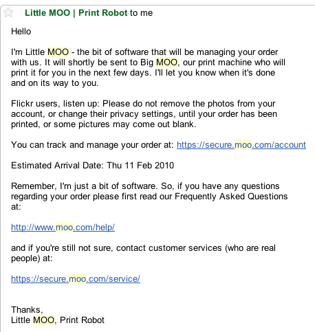 little-moo Moo Cards offer a great set of follow up emails - you should buy some business cards from them just to experience it!